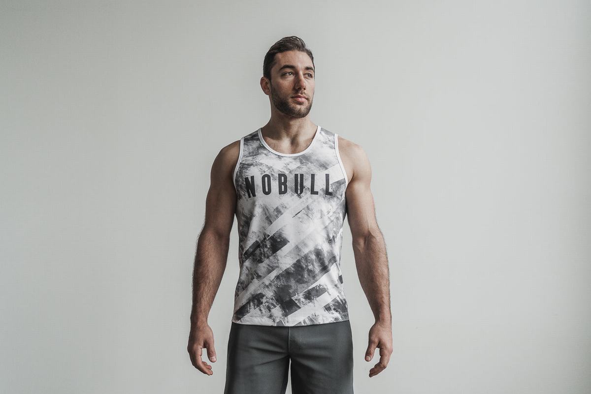 Nobull Artists For Humanity Men\'s Tank Tops White Black | Australia (MI0258)